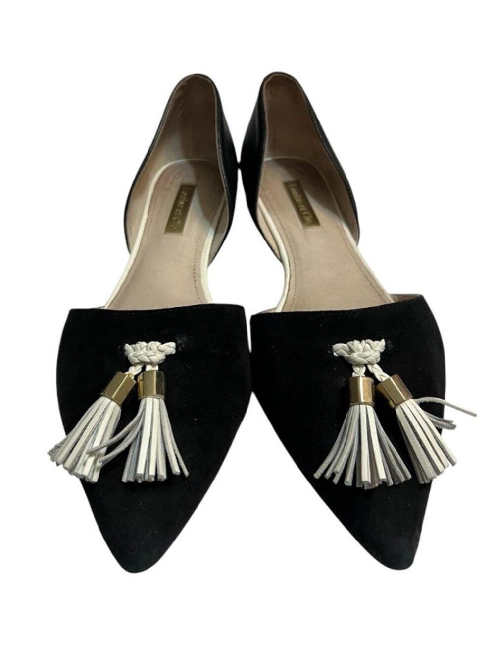 Louise et Cie Black Leather Tassel D'Orsay Pointed Toe Flat Shoes Size 6.5 M - Picture 1 of 7